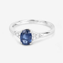 Load image into Gallery viewer, 1.01 Carat Genuine Blue Sapphire and White Diamond 14K White Gold Ring