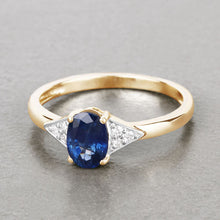 Load image into Gallery viewer, 1.01 Carat Genuine Blue Sapphire and White Diamond 14K Yellow Gold Ring