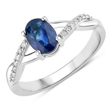 Load image into Gallery viewer, 1.04 Carat Genuine Blue Sapphire and White Diamond 14K White Gold Ring