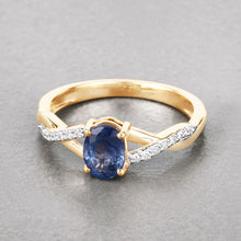 Load image into Gallery viewer, 1.04 Carat Genuine Blue Sapphire and White Diamond 14K Yellow Gold Ring