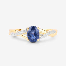 Load image into Gallery viewer, 1.04 Carat Genuine Blue Sapphire and White Diamond 14K Yellow Gold Ring