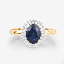 Load image into Gallery viewer, 1.84 Carat Genuine Blue Sapphire and White Diamond 14K Yellow Gold Ring
