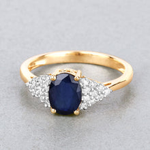 Load image into Gallery viewer, 1.73 Carat Genuine Blue Sapphire and White Diamond 14K Yellow Gold Ring