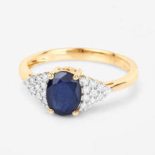 Load image into Gallery viewer, 1.73 Carat Genuine Blue Sapphire and White Diamond 14K Yellow Gold Ring