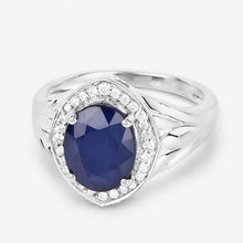 Load image into Gallery viewer, 3.31 Carat Genuine Blue Sapphire and White Diamond 14K White Gold Ring