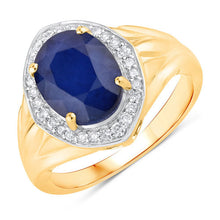 Load image into Gallery viewer, 3.31 Carat Genuine Blue Sapphire and White Diamond 14K Yellow Gold Ring