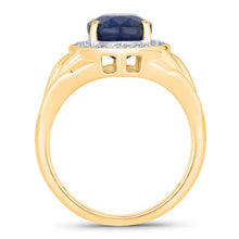 Load image into Gallery viewer, 3.31 Carat Genuine Blue Sapphire and White Diamond 14K Yellow Gold Ring