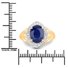 Load image into Gallery viewer, 3.31 Carat Genuine Blue Sapphire and White Diamond 14K Yellow Gold Ring