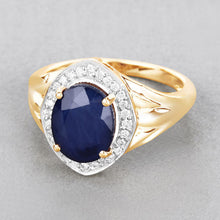 Load image into Gallery viewer, 3.31 Carat Genuine Blue Sapphire and White Diamond 14K Yellow Gold Ring