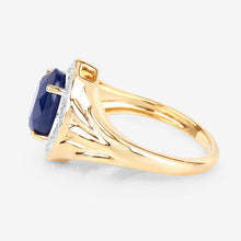Load image into Gallery viewer, 3.31 Carat Genuine Blue Sapphire and White Diamond 14K Yellow Gold Ring