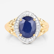 Load image into Gallery viewer, 3.31 Carat Genuine Blue Sapphire and White Diamond 14K Yellow Gold Ring