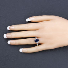 Load image into Gallery viewer, 3.28 Carat Genuine Blue Sapphire and White Diamond 14K White Gold Ring