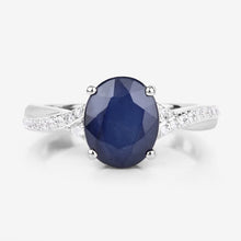 Load image into Gallery viewer, 3.28 Carat Genuine Blue Sapphire and White Diamond 14K White Gold Ring