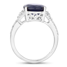 Load image into Gallery viewer, 6.54 Carat Genuine Blue Sapphire and White Diamond 14K White Gold Ring