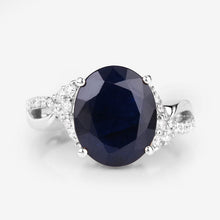 Load image into Gallery viewer, 6.54 Carat Genuine Blue Sapphire and White Diamond 14K White Gold Ring