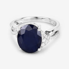 Load image into Gallery viewer, 6.54 Carat Genuine Blue Sapphire and White Diamond 14K White Gold Ring
