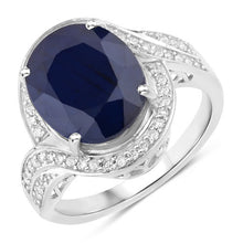 Load image into Gallery viewer, 6.52 Carat Genuine Blue Sapphire and White Diamond 14K White Gold Ring