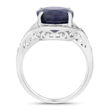 Load image into Gallery viewer, 6.52 Carat Genuine Blue Sapphire and White Diamond 14K White Gold Ring