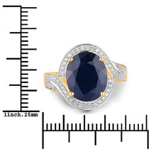 Load image into Gallery viewer, 6.52 Carat Genuine Blue Sapphire and White Diamond 14K Yellow Gold Ring