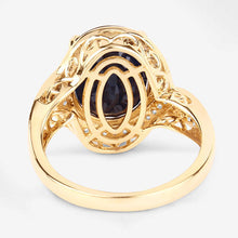 Load image into Gallery viewer, 6.52 Carat Genuine Blue Sapphire and White Diamond 14K Yellow Gold Ring
