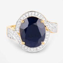 Load image into Gallery viewer, 6.52 Carat Genuine Blue Sapphire and White Diamond 14K Yellow Gold Ring