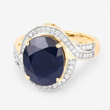 Load image into Gallery viewer, 6.52 Carat Genuine Blue Sapphire and White Diamond 14K Yellow Gold Ring