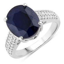 Load image into Gallery viewer, 6.49 Carat Genuine Blue Sapphire and White Diamond 14K White Gold Ring