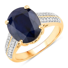 Load image into Gallery viewer, 6.49 Carat Genuine Blue Sapphire and White Diamond 14K Yellow Gold Ring