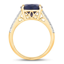 Load image into Gallery viewer, 6.49 Carat Genuine Blue Sapphire and White Diamond 14K Yellow Gold Ring