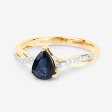 Load image into Gallery viewer, 1.17 Carat Genuine Blue Sapphire and White Diamond 14K Yellow Gold Ring