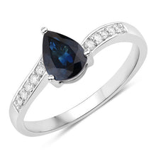 Load image into Gallery viewer, 0.89 Carat Genuine Blue Sapphire and White Diamond 14K White Gold Ring