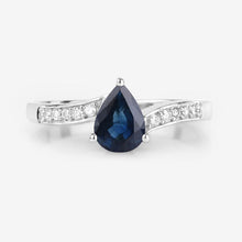 Load image into Gallery viewer, 0.89 Carat Genuine Blue Sapphire and White Diamond 14K White Gold Ring
