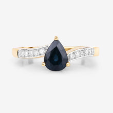 Load image into Gallery viewer, 0.89 Carat Genuine Blue Sapphire and White Diamond 14K Yellow Gold Ring