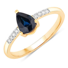 Load image into Gallery viewer, 0.86 Carat Genuine Blue Sapphire and White Diamond 14K Yellow Gold Ring