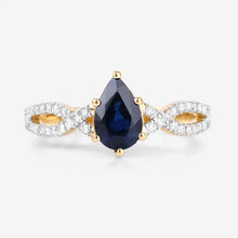 Load image into Gallery viewer, 1.14 Carat Genuine Blue Sapphire and White Diamond 14K Yellow Gold Ring