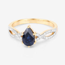 Load image into Gallery viewer, 1.14 Carat Genuine Blue Sapphire and White Diamond 14K Yellow Gold Ring