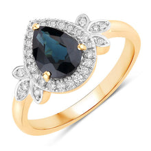 Load image into Gallery viewer, 1.54 Carat Genuine Blue Sapphire and White Diamond 14K Yellow Gold Ring