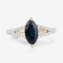 Load image into Gallery viewer, 1.50 Carat Genuine Blue Sapphire and White Diamond 14K Yellow Gold Ring