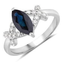 Load image into Gallery viewer, 1.50 Carat Genuine Blue Sapphire and White Diamond 14K White Gold Ring