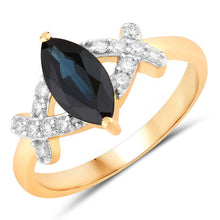Load image into Gallery viewer, 1.50 Carat Genuine Blue Sapphire and White Diamond 14K Yellow Gold Ring