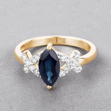 Load image into Gallery viewer, 1.50 Carat Genuine Blue Sapphire and White Diamond 14K Yellow Gold Ring