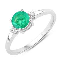 Load image into Gallery viewer, 0.71 Carat Genuine Zambian Emerald and White Diamond 14K White Gold Ring