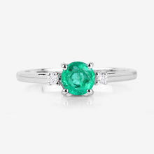 Load image into Gallery viewer, 0.71 Carat Genuine Zambian Emerald and White Diamond 14K White Gold Ring