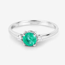 Load image into Gallery viewer, 0.71 Carat Genuine Zambian Emerald and White Diamond 14K White Gold Ring