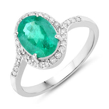 Load image into Gallery viewer, 1.92 Carat Genuine Zambian Emerald and White Diamond 14K White Gold Ring