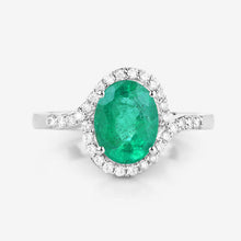 Load image into Gallery viewer, 1.92 Carat Genuine Zambian Emerald and White Diamond 14K White Gold Ring