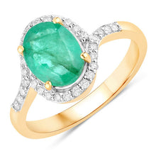 Load image into Gallery viewer, 1.92 Carat Genuine Zambian Emerald and White Diamond 14K Yellow Gold Ring