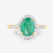 Load image into Gallery viewer, 1.92 Carat Genuine Zambian Emerald and White Diamond 14K Yellow Gold Ring