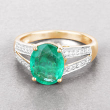 Load image into Gallery viewer, 2.29 Carat Genuine Zambian Emerald and White Diamond 14K Yellow Gold Ring