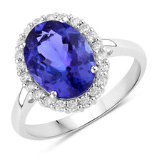 Load image into Gallery viewer, 3.95 Carat Genuine Tanzanite and White Diamond 14K White Gold Ring